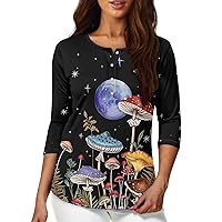 3/4 Sleeve Blouse for Women Cozy Fashion Tunic Tops for Teen Girls Long Sleeve Petite Tops with Buttons Tee Shirts