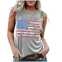 American Flag Tank Tops for Women Patriotic Shirt USA Flag Stars Stripes Print Sleeveless T-Shirt 4th of July Tee Top