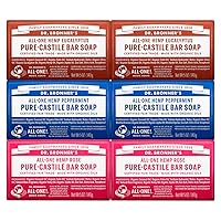 Pure-Castile Bar Soap (5 Ounce Variety Gift Pack) Eucalyptus, Peppermint, Rose - Made with Organic Oils, For Face, Body and Hair, Gentle and Moisturizing