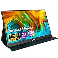 Portable Monitor, 16.1in 1080P FHD Laptop Monitor USB-C HDMI External Computer Display HDR IPS Gaming Monitor w/Smart Cover & Speaker, 2nd Screen for PC Mac Phone Switch PS5