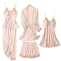 SAPJON Womens Pajama Sets 5PCS Silk Pajamas for women Cute Sleepwear Loungewear Satin Pajamas Sets for Women Soft