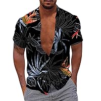 Men's Wrinkle Free Hawaiian Shirts Short Sleeve Tropical Floral Shirts Lightweight Button Down Hip Hop Party Aloha T-Shirts