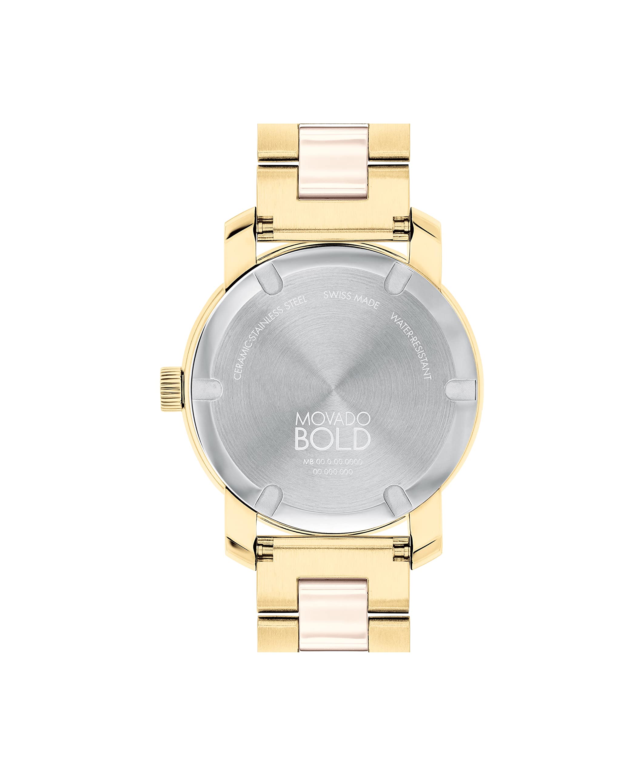 Movado Bold Iconic Women's Swiss Quartz 3600882 Ionic Plated Light Gold Steel & Crystal Case and Link Bracelet Watch, Color: Two Tone