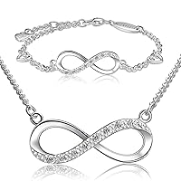 Infinity Necklace for Girlfriend with Sterling Silver Infinity Bracelet for Women Endless Love Infinity Jewelry Set Birthday Gifts for Mom Girls