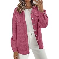 ZESICA Women's Casual Long Sleeve Button Down Loose Lightweight Shacket Shirt Jacket Coat Outerwear with Pockets,Plum,Medium