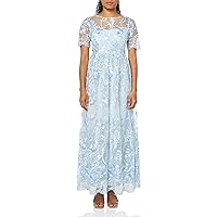 Adrianna Papell Women's Embroidered Long Gown, Light Blue Multi, 4