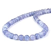–Natural Aquamarine Beads 6MM Smooth Round Energy Healing Power Stone Necklace For Women Girls Sister Love (45 CM)