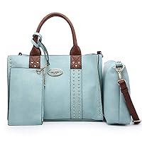 Dasein Women's Handbags Purse Top Handle Satchel Purse Hobo Crossbody Shoulder Bag Tote Bag with Studs 3 Pack,Light Blue/Brown,M, bule