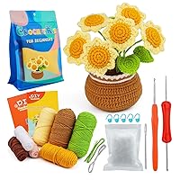 Beginners Crochet Set with Instructions Flower Themed Crochet Starter Kit DIY Cute Beginners Crochet Flowers for Adults Kids Sunflower