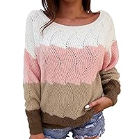 Women's Round Neck Long Sleeve Waffle Knit Top Off Shoulder Oversized Pullover Sweater