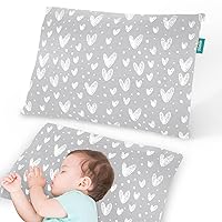 Small Pillow with Pillowcase (13 x 18), Kid Pillows for Sleeping, Machine Washable Soft Travel Pillow, Grey Heart