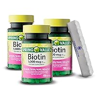 Spring Valley, Biotin 1000MCG, Biotin Softgels, Hair Skin Nails Supplement, 150 Count + 7 Day Pill Organizer Included (Pack of 3)