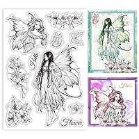 GLOBLELAND Butterfly Elf Lady Clear Stamps for Cards Making Lily Flower Silicone Clear Stamp Seals Transparent Stamps for DIY Scrapbooking Photo Album Journal Home Decoration