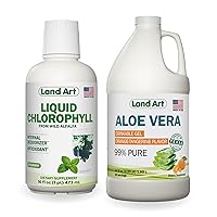 Aloe Vera Drinkable Gel - Orange Tangerine Flavored - Cold-Processed - Organic Fresh Leaves - 64floz + Liquid Chlorophyll Mint Flavored - Cold Extracted from Wild Non-GMO Alfalfa - 16floz