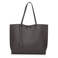 Dreubea Women's Soft Faux Leather Tote Shoulder Bag from, Big Capacity Tassel Handbag, Dark Grey, One Size