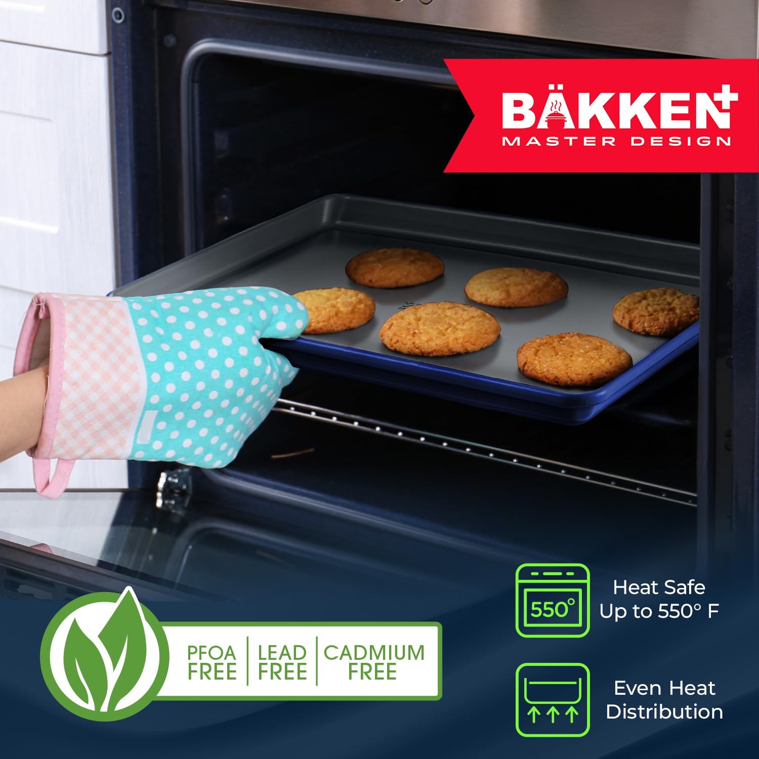 Bakken 8-Piece Stackable Bakeware Set - Ceramic Non-Stick Coating, Baking Sheets, Assorted Baking Pans, PTFE, PFOA & PFOS Free - Healthy Baking, Ergonomic Handles, Cooling Rack, Non-Toxic, Oven-Safe