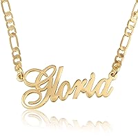 Beleco 18k Gold Plated or Sterling Silver 925 Custom Name Necklace - Personalized Name Plate Necklace for Men & Women with Elegant Figaro Chain, 15 Font Style | Customized & Personalized Necklaces