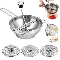 Food Mill with 3 Grinding Discs 4Pcs/Set 19cm/7.48inch Stainless Steel Rotary Manual Washable Kitchen Restaurant Mills for Tomato Sauce Mashed Potato Jam, Food Mill
