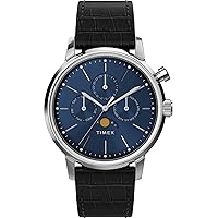 Timex Men's Marlin Moon Phase 40mm Watch - Black Strap Blue Dial Stainless Steel Case