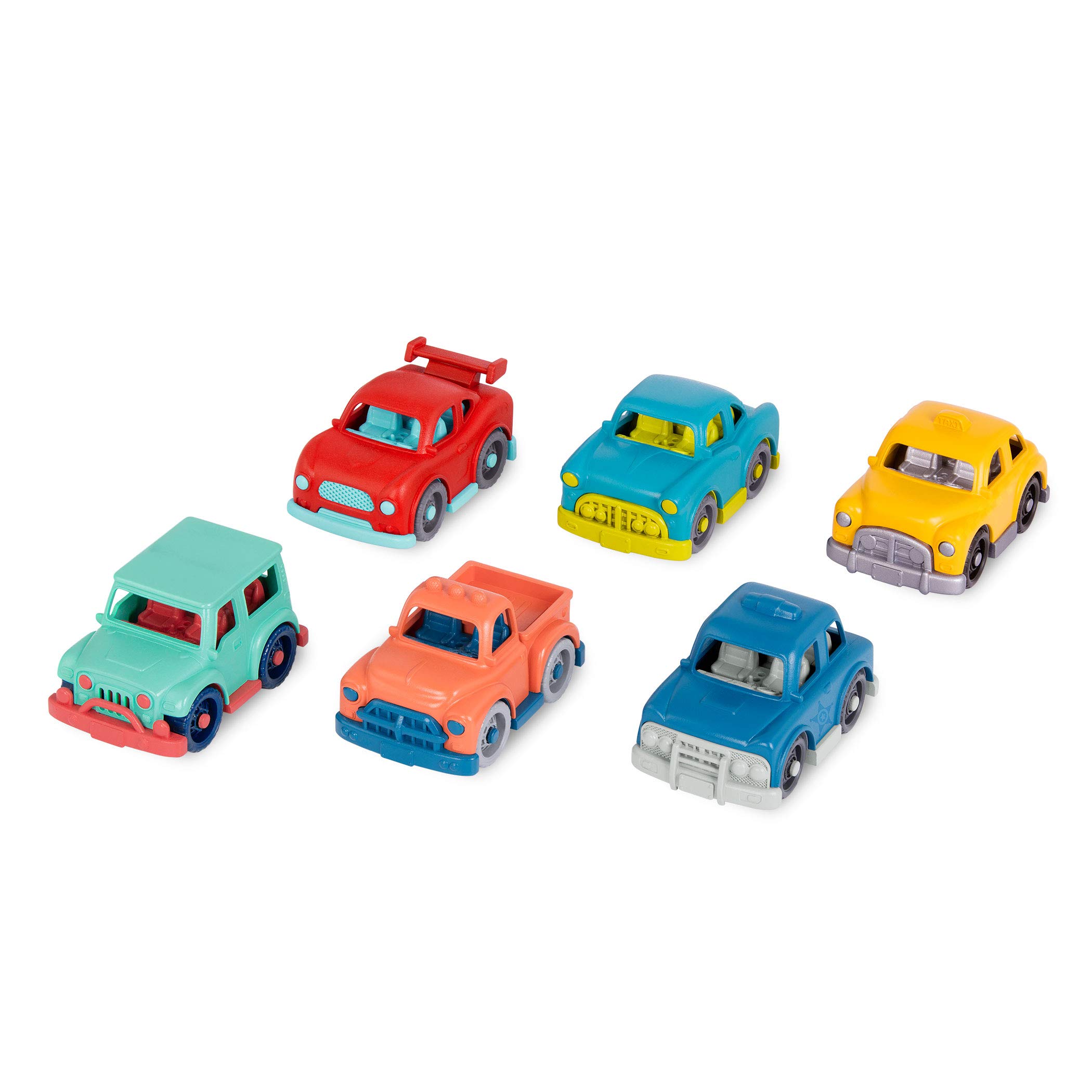 Wonder Wheels by Battat – Toy Cars – Set of 6 Mini Vehicles – Racer, Pick-Up Truck, Police Car, Taxi, Retro Car, 4x4 – Cars for Toddlers, Kids – 1 Year +, Multicolor (VE1037Z)