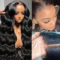 180% Density 13x4 Full Frontal HD Lace Wig Pre Plucked Swiss Body Wave Human Hair Wigs 0.10mm Ultra-thin SKINLIKE Real HD Lace Frontal Wig Clean Hairline Bleached Knots 20Inch