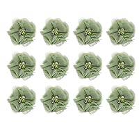 MECCANIXITY Artificial Rhinestone Chiffon Flower Heads, Light Green Faux Flowers 2 Inch for DIY Craft Wedding and Party Decoration Pack of 12
