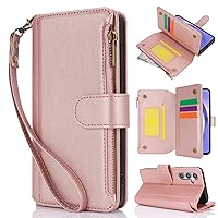 Phone Flip Case Compatible with Samsung Galaxy A54 Wallet Case,PU Leather Magnetic Flip Folio Case with Wrist Strap Zipper/Card Holder/Shoulder Strap Shockproof TPU Protective Phone Cover phone protec
