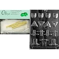 Cybrtrayd Assorted Purim Chocolate Candy Mold with Chocolate Packaging Bundle, Includes 25 Cello Bags, 25 Gold Twist Ties and Exclusive Cybrtrayd Copyrighted Chocolate Molding Instructions