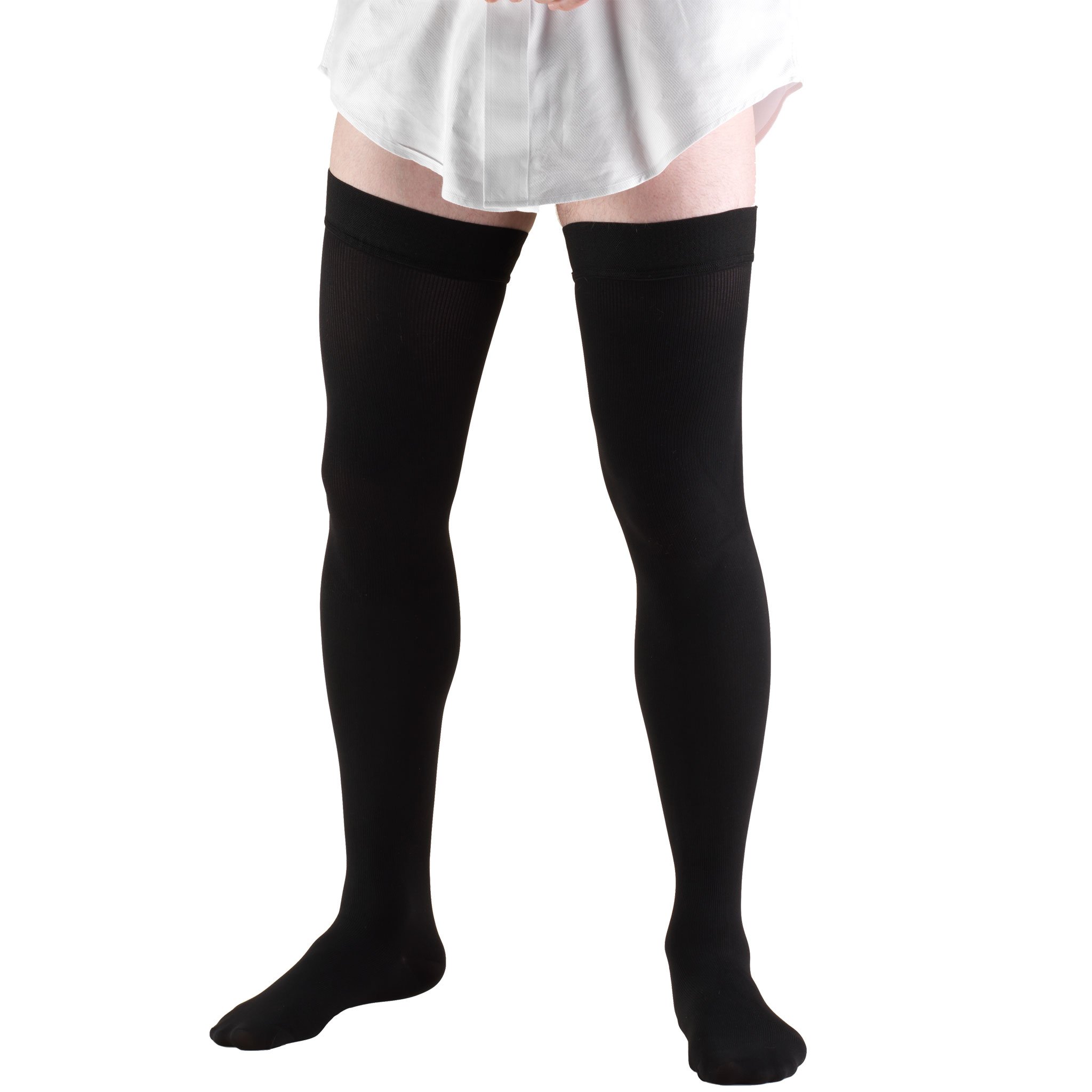 Truform Compression Socks, 20-30 mmHg, Men's Dress Socks, Thigh High Over Knee Length, Black, Large