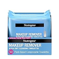 Makeup Remover Wipes, Ultra-Soft Cleansing Facial Towelettes for Waterproof Makeup, Alcohol-Free, Plant-Based, Twin Pack, 25 Count (Pack of 2)