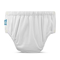 Charlie Banana Reusable Washable Swim Diaper, Easy On and Off Snaps for Baby Girls Boys, Soft and Snug Waterproof Fit to Prevent Leaks - White, Size L (22-34 lbs)