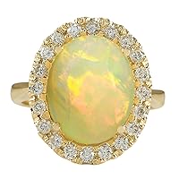 4.9 Carat Natural Multicolor Opal and Diamond (F-G Color, VS1-VS2 Clarity) 14K Yellow Gold Cocktail Ring for Women Exclusively Handcrafted in USA