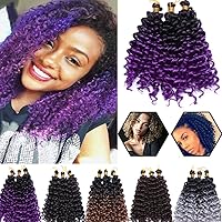 Hairro Crochet Hair Extensions 8 Inch Water Wave Short Synthetic Hair Braids Afro Marlybob Kinky Curly Bundles Jerry Curl Twist Hair Weave for Black Women 3 Bundles/Pack 2 Tones Black to Purple