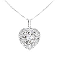 Natural Diamond Halo Heart Shape Pendant Necklace with Diamond for Women in 14K Solid Gold/Platinum