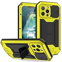 /N WindFlying Compatible with iPhone 13 Pro Max Case Heavy Dustproof Shockproof Dropproof Military Grade Rugged Durable Aluminum Metal Case with Kickstand Screen Protector (Yellow, iPhone 13 Pro Max)