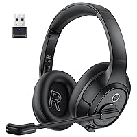 Bluetooth Headset for PC, Wireless Computer Headphone with AI-Powered Environmental Noise Cancelling Microphone & 2.4G USB Dongle, 55H Playtime, Over Ear Comfort Office Headset for Work, Laptop, Zoom