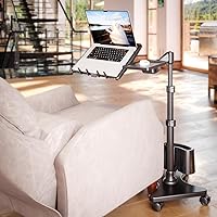 LEVO G2-801 Deluxe Rolling Laptop Stand with Mouse Tray - Stylish Gunmetal and Black Design for Comfortable Mobile Computing - Height Adjustment, 360° Swivel, and Sturdy Construction for Work