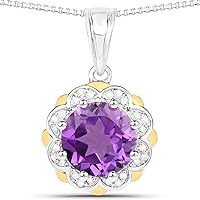 1.87 Carat Genuine Amethyst and White Diamond 14K Yellow Gold with .925 Sterling Silver Pendant