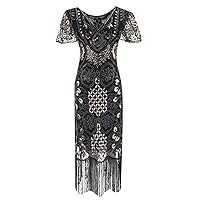 XJYIOEWT Plus Size Spring Dresses for Women 2024,1920s and Party and Dance Retro V Neck Evening Dress Sequined Tassel Sh