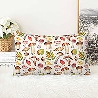 AOYEGO Mushrooms Leaves Throw Pillow Case Watercolor Brown Acorn Boletus Agarics Amanita Pillow Cover Cushion Covers for Couch Sofa Home Farmhouse Decoration King Size 20X36 Inches