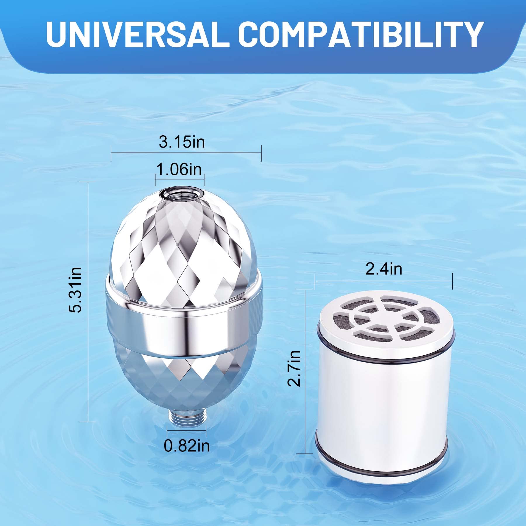 20 Stage Shower Filter Shower Head Filter with 2 Replaceable Cartridges High Output Shower Water Filter for Hard Water Removing Chlorine Fluoride Heavy Metals，Polished Chrome