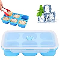 Baby Food Freezer TrayBaby Food Freezer Tray 6 Grids Silicone Freezer Molds Baby Teething Breastmilk Popsicle Molds BPA Soup Freezer Molds with Lid Baby Puree Freezer Tray with Cup Scale Blue