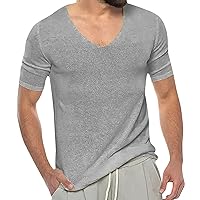 T Shirts for Men Pack V Neck Summer Fashion Casual Solid Color Knitted Short Sleeve Shirt Top Shirt Gifts for Men