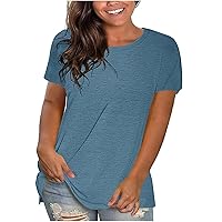 Women Tops Casual Basic T Shirts Loose Fit Crewneck Short Sleeve Summer Solid Color Outfits