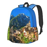 Village Scenic Printed Casual Daypack with side mesh pockets Laptop Backpack Travel Rucksack for Men Women