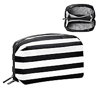 Electronics Organizer, Black and White Stripe Pattern Small Travel Cable Organizer Carrying Bag, Compact Tech Case Bag for Electronic Accessories, Cords, Charger, USB, Hard Drives