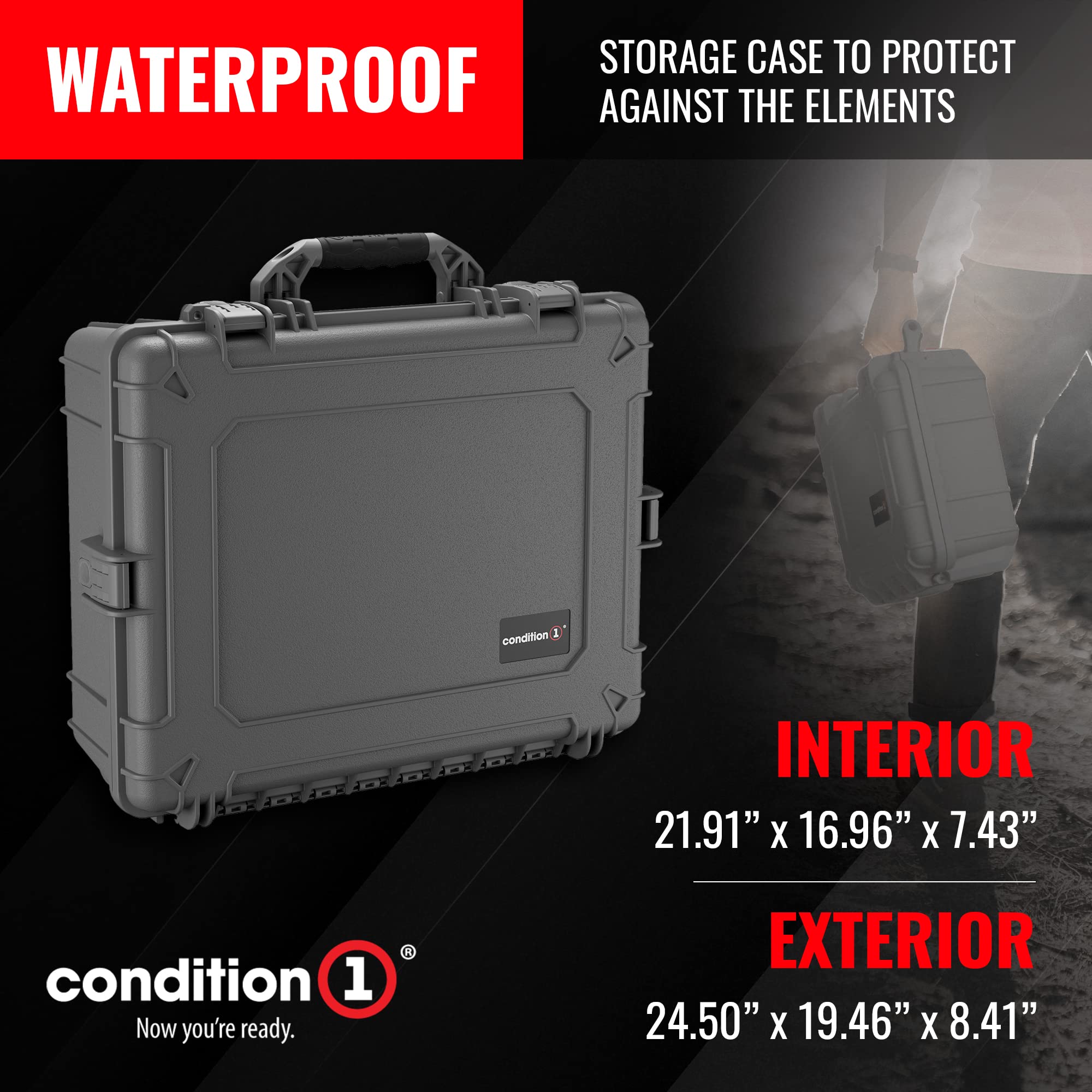 Condition 1 Large Waterproof Hard Travel Case Heavy-Duty Protective Portable Storage Box, Camera, Tool, Hunting, Military Tactical Watertight Cases, 25
