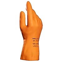 Large 10 Pair Orange Heavy Duty Vinyl Work Gloves 12” length Latex Free 