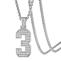 Number Necklaces For Men, Bling Numbers Chain Necklace Hip Hop Simulated Diamond Pendant with Tennis Chain Spiga Chains
