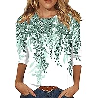 Mop 3/4 Sleeve Independence Day Tunics Womans Novelty School Patchwork Round Neck Shirt Lady Print Softest Green 5XL